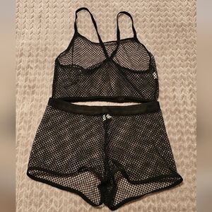 Size L Black Mesh 2 Piece Shorts And Top